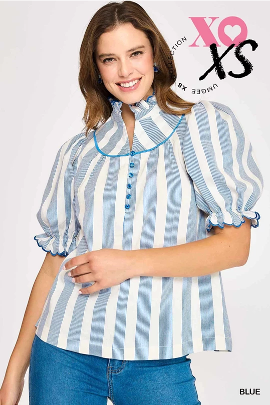 Striped Ruffle Collar Blouse