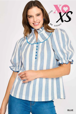 Striped Ruffle Collar Blouse