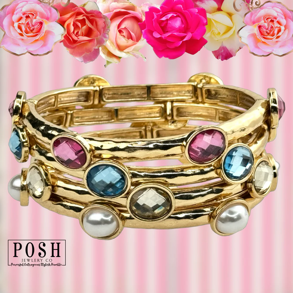 Gold Faceted Oval Crystal Bracelet