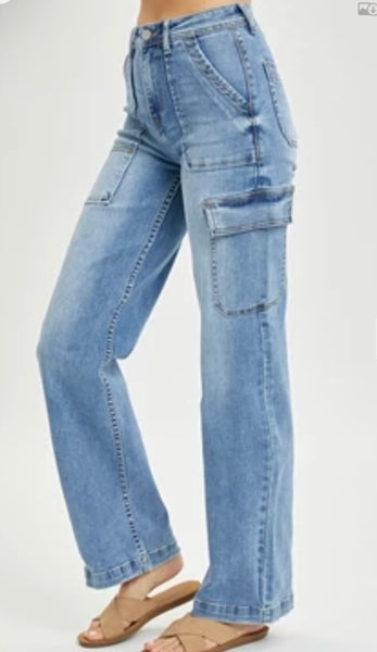 Risen Cargo Pocket Wide Leg Jeans