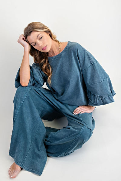 Teal Ruffle Mineral Top