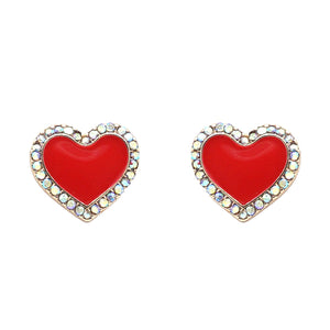 Bling Heart Stud Earrings Red or Hot Pink
