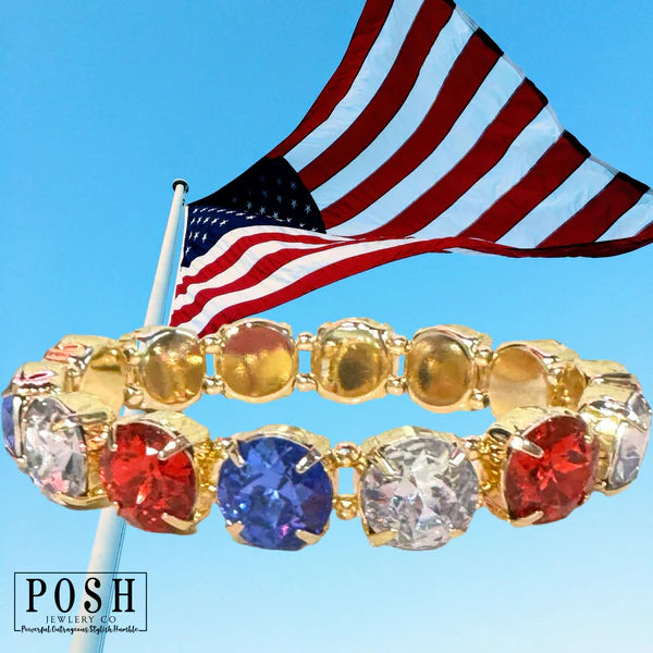 Patriotic Small Round Rhinestone Bracelet