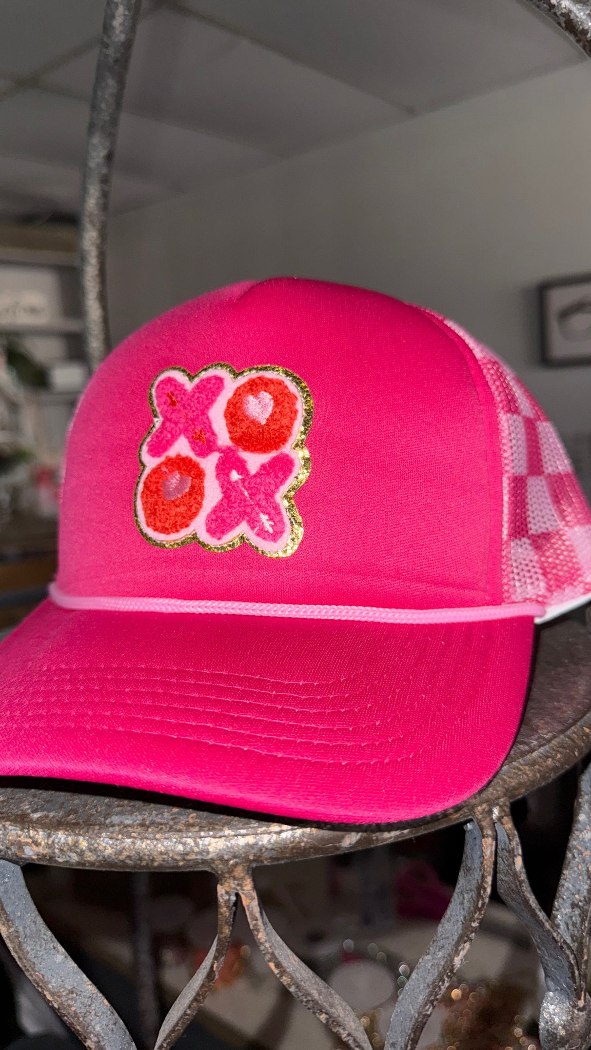 XO Pink Check Hat