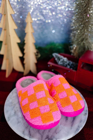 Pink Checkered BABE Slippers