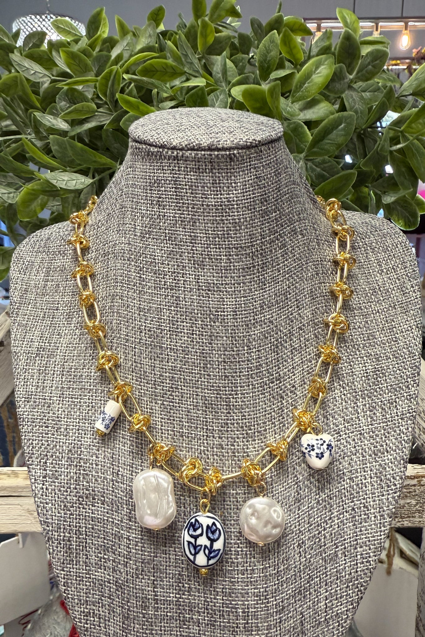 Blue Toile Tulip Necklace