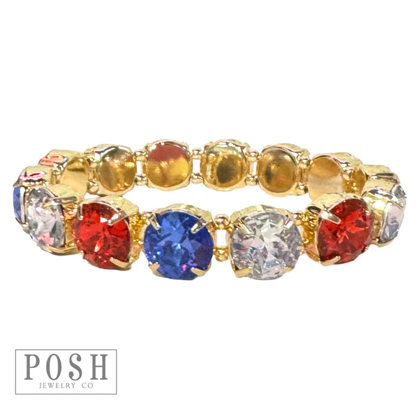Patriotic Small Round Rhinestone Bracelet