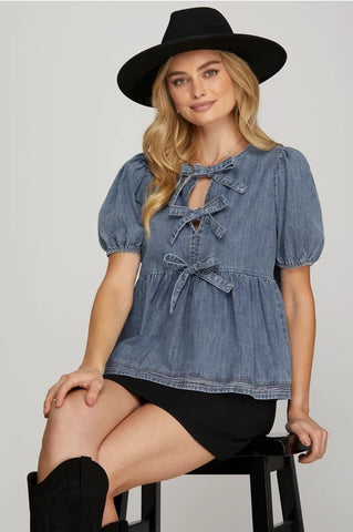 Denim Bow Top