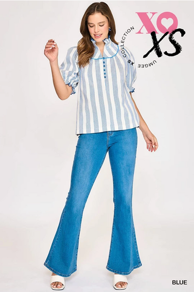 Striped Ruffle Collar Blouse