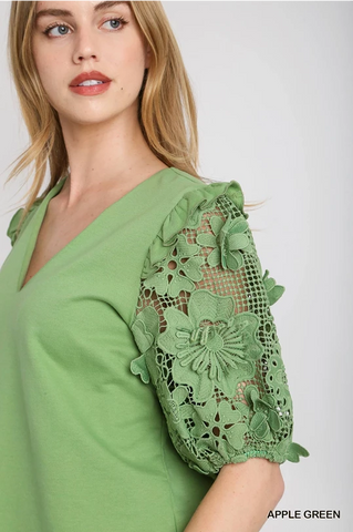 Floral Lace Apple Green Top