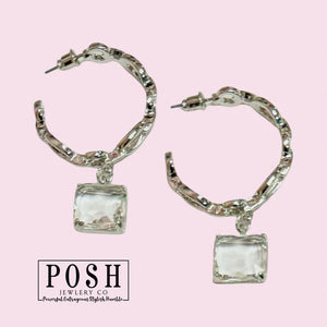 Chain Link Hoop & Stone Earring