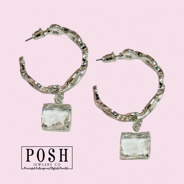 Chain Link Hoop & Stone Earring