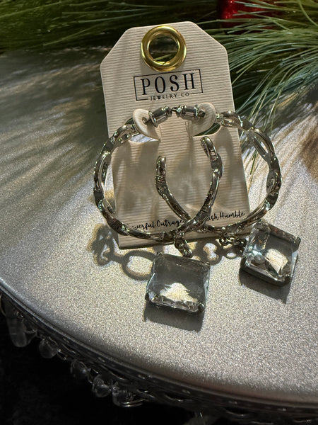 Chain Link Hoop & Stone Earring