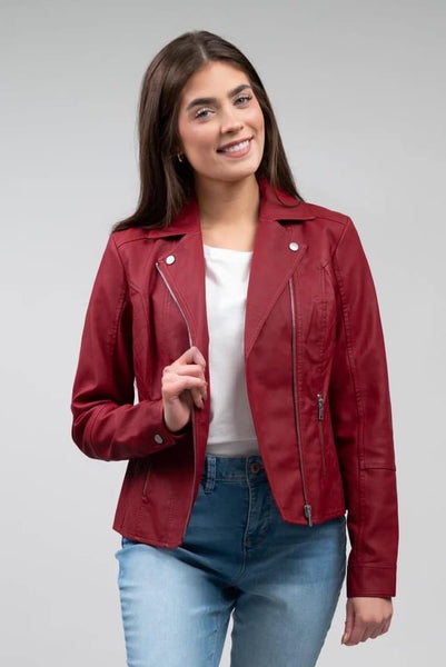 Red Faux Leather Jacket-FINAL SALE