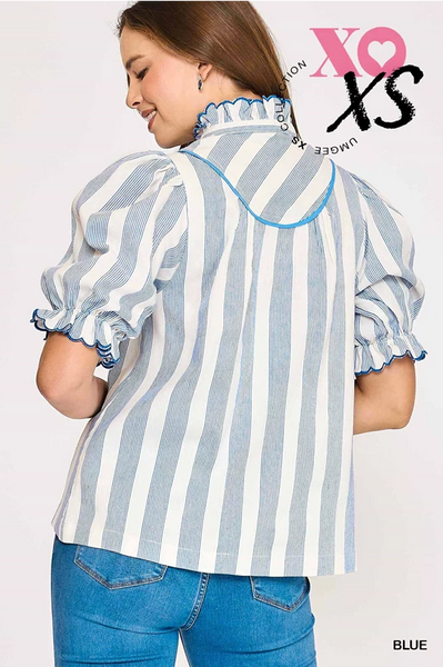 Striped Ruffle Collar Blouse
