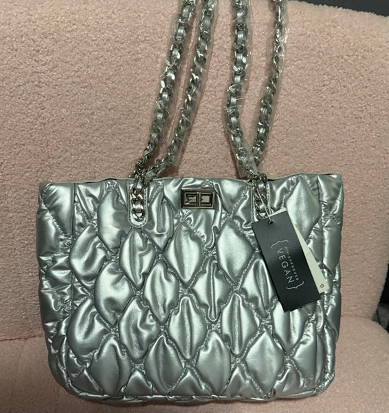 Silver Puffer Quilted Tote Bag
