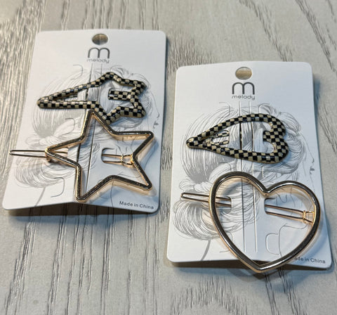 Checkered & Gold Hair Clips