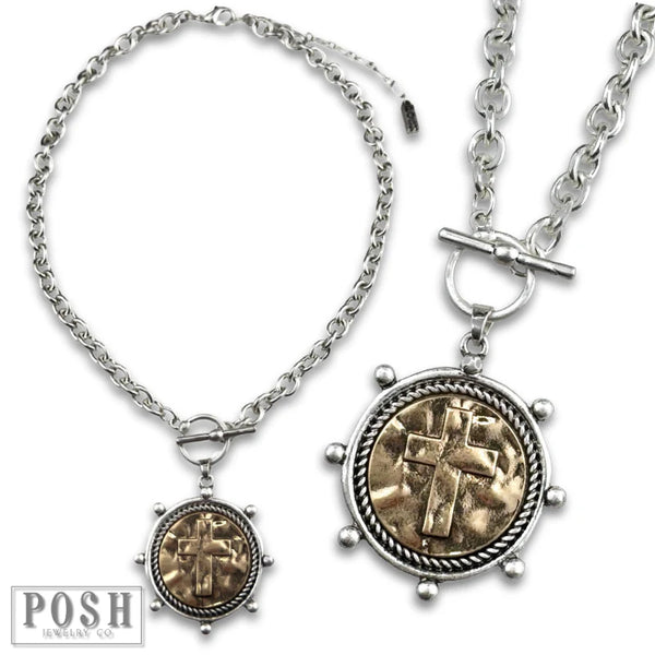 Two Tone Cross Pendant Necklace