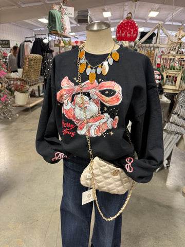 Bow Santa Merry Christmas Sweatshirt