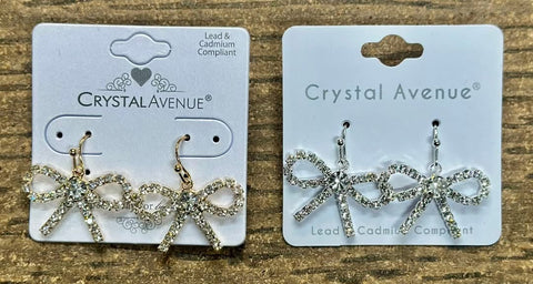 Crystal Bow Drop Earrings – Rhinestone Statement Earrings in Gold or Silver