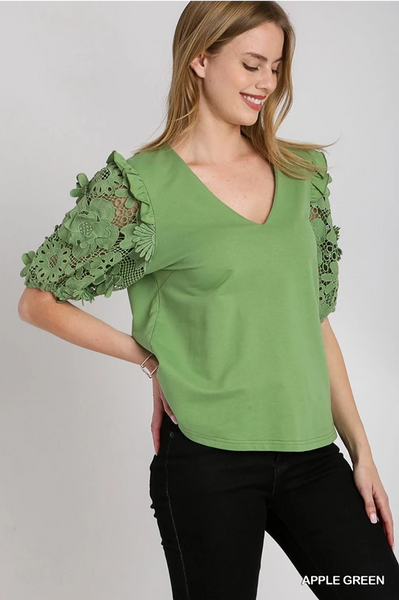 Floral Lace Apple Green Top