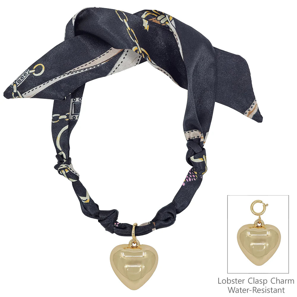 Black Knotted Scarf Necklace Heart Charm