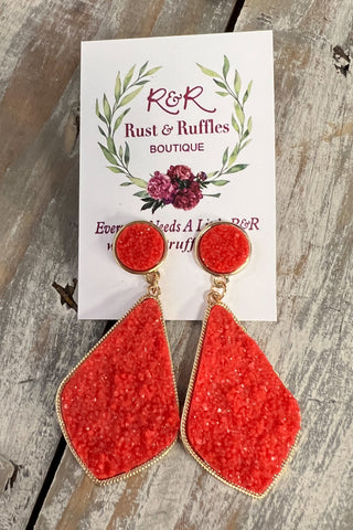 Red and Gold-Plated Drop Earrings