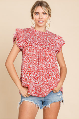 Frilly Dotted Top - Red