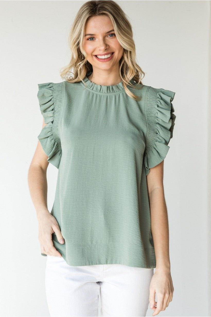 Springy Sage Frilly Blouse