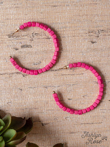 BLAME IT ON MY ROOTS HOT PINK SQUARE BEADED HOOPS