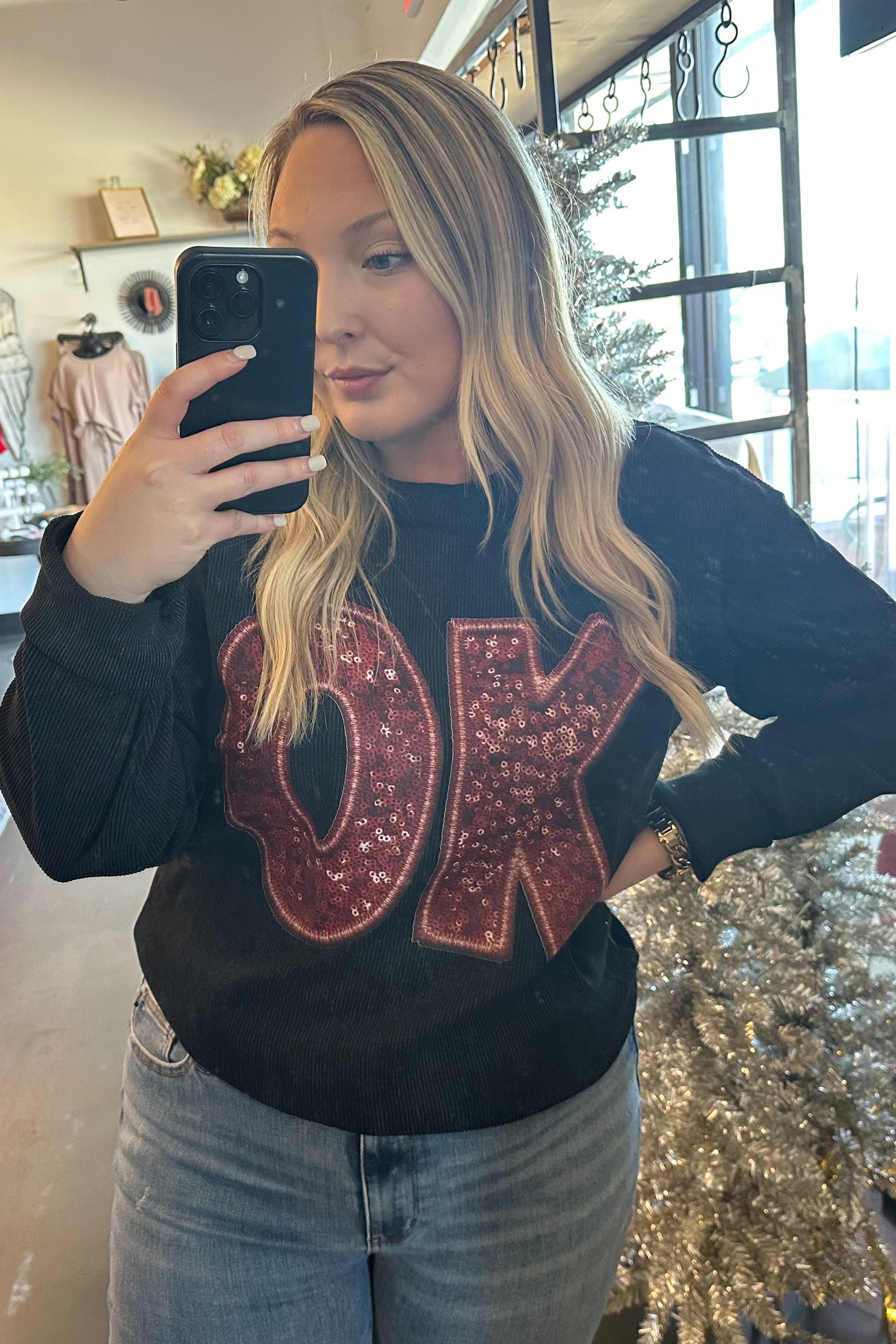 OK Black & Crimson Corded Sweatshirts