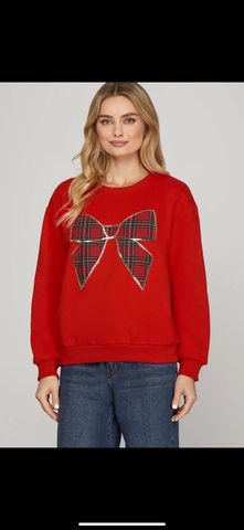 Red Plaid Bow Sweatshirt