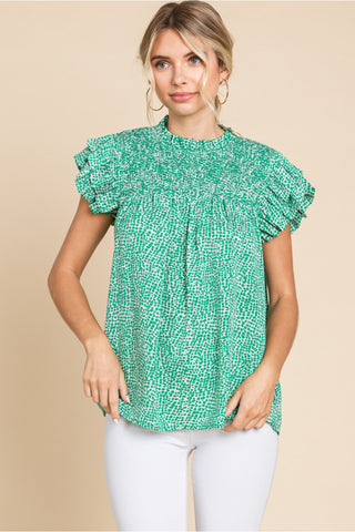 Frilly Dotted Top - Green
