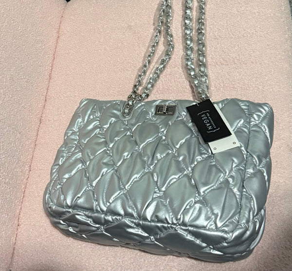 Silver Puffer Quilted Tote Bag
