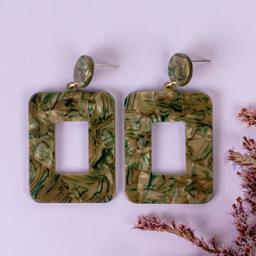 Rectangle Acrylic Earrings - Green