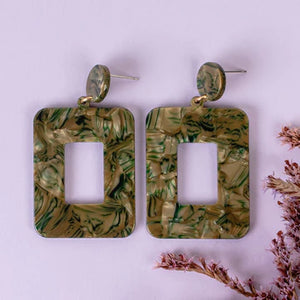 Rectangle Acrylic Earrings - Green