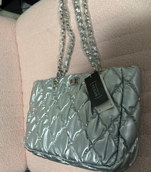 Silver Puffer Quilted Tote Bag