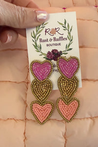 Beaded Triple Heart Earrings