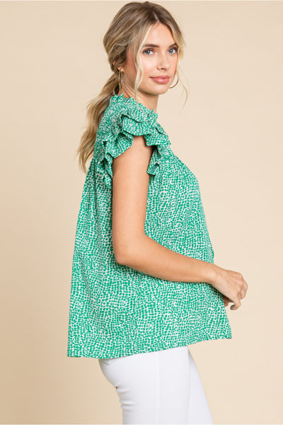 Frilly Dotted Top - Green