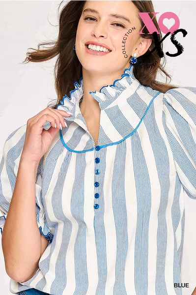 Striped Ruffle Collar Blouse