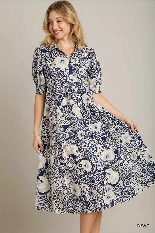 Navy Paisley Print Maxi Dress