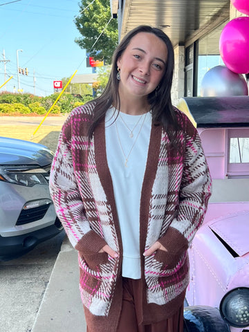 Pink Plaid Cardigan