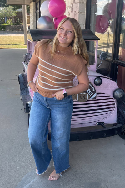 Striped Camel Sleeveless Top