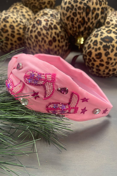Pink Beaded Boot Headband