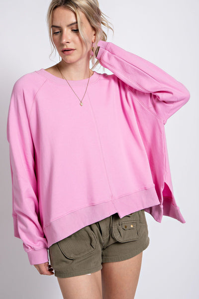 Oversized Rib Knit Sweetheart Pink Sweatshirt