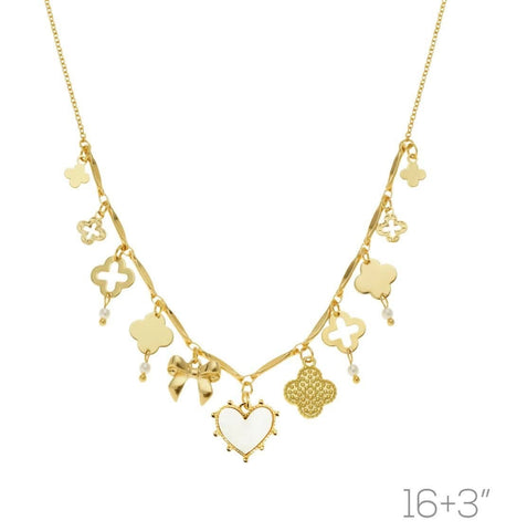 Heart Clover Charm Necklace