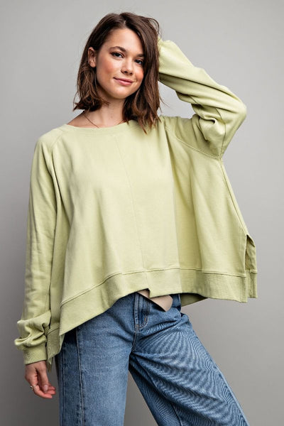 Oversized Rib Knit Moss Green Sweatshirt