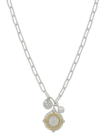 Coin and Pearl Charm Necklace
