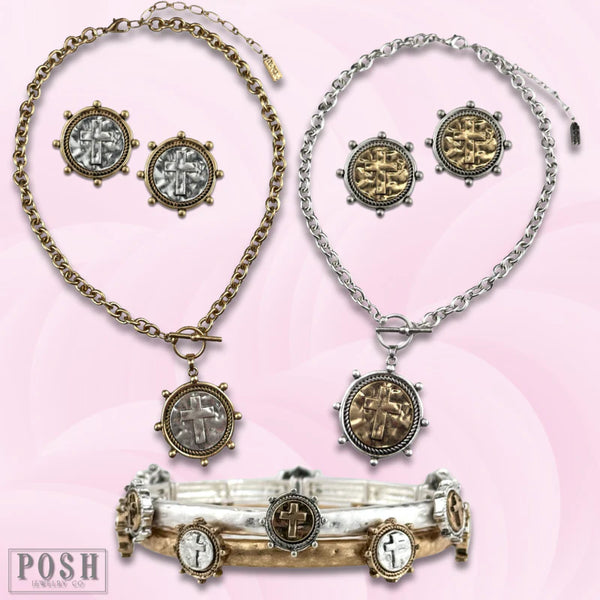 Two Tone Cross Pendant Necklace