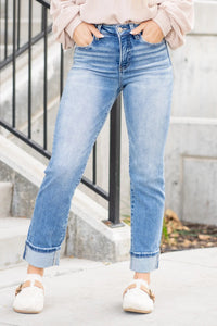 RISEN TUMMY CONTROL HIGH RISE STRAIGHT JEANS